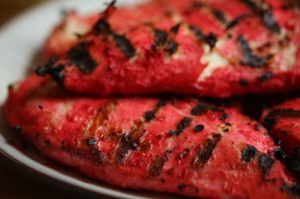 Chicken tikka cooked on a grill